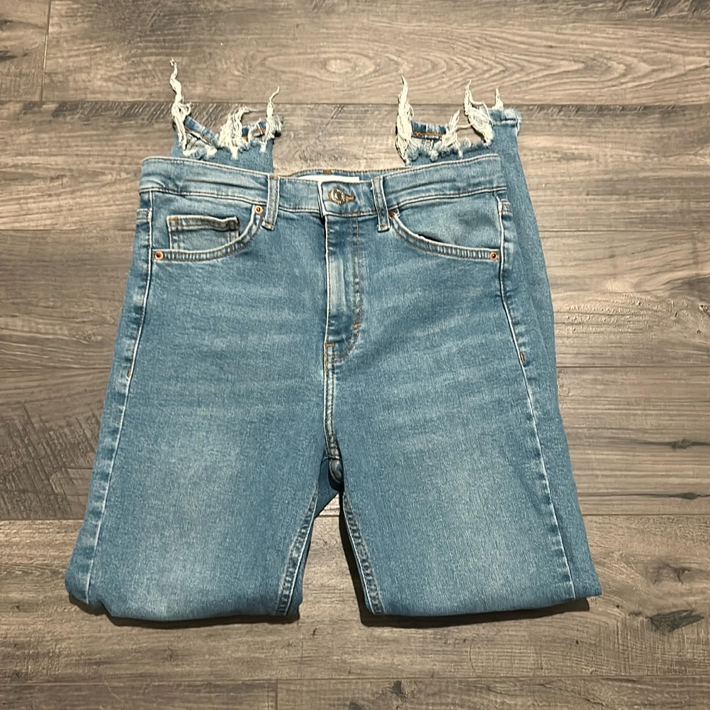 Topshop Jamie distressed high rise skinny jeans with chewed hem